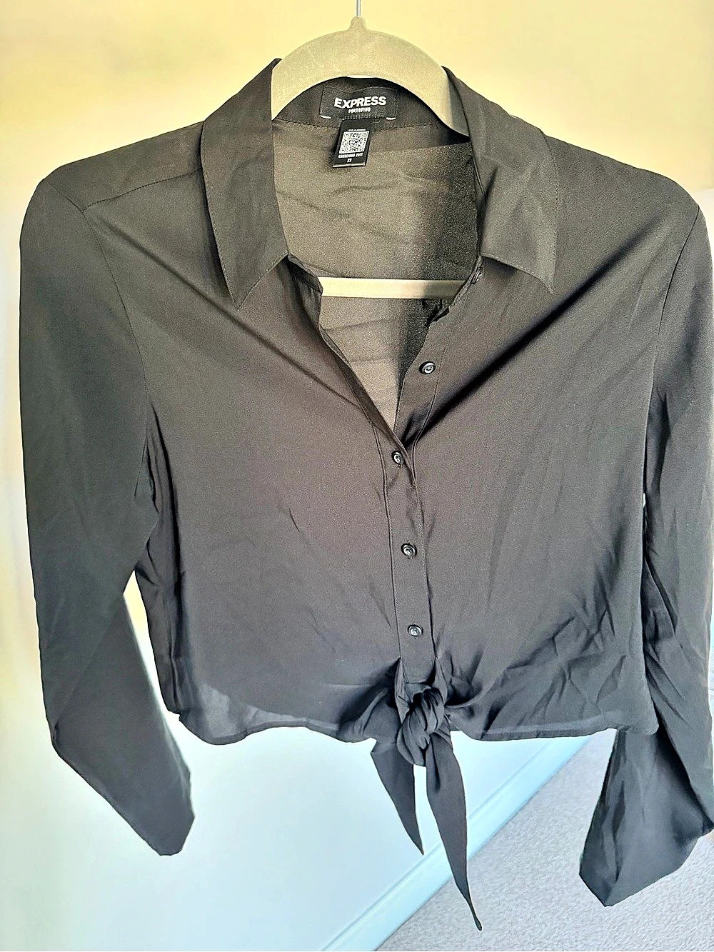 Express Portofino Tie Front Shirt Black Size XS